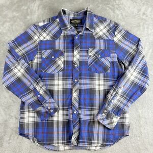 Salt Valley Shirt Womens Large Blue Plaid Pearl Snap Western Cowgirl Rodeo Ranch